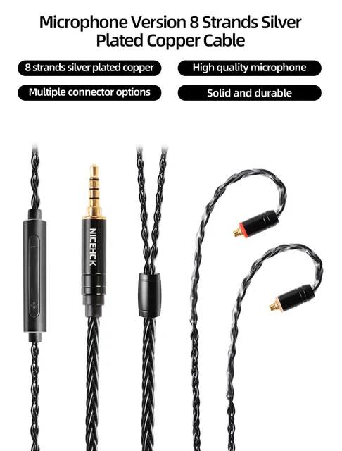 NICEHCK BlackWheat 8 コア銀メッキ銅マイクケーブル MMCX/QDC