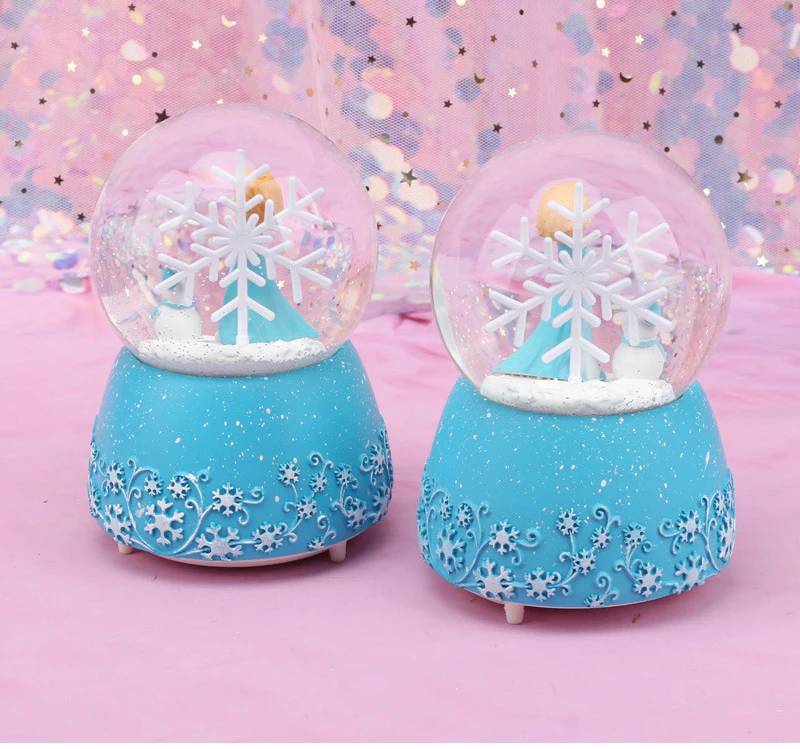 Frozen Princess Character Decoration Figurines Crystal Ball Home Decor Accessories Party Props Decor Resin Ornament Music Box
