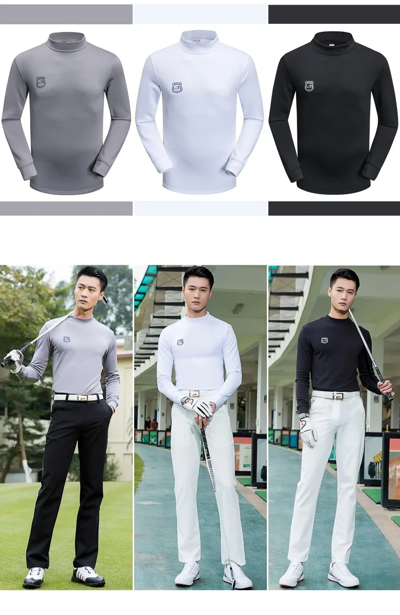 Pgm Men's Golf T-Shirt Long-Sleeved Elastic Warm Golf Bottoming Shirt Autumn Winter Thicken Slim Golf Tops Sportswear