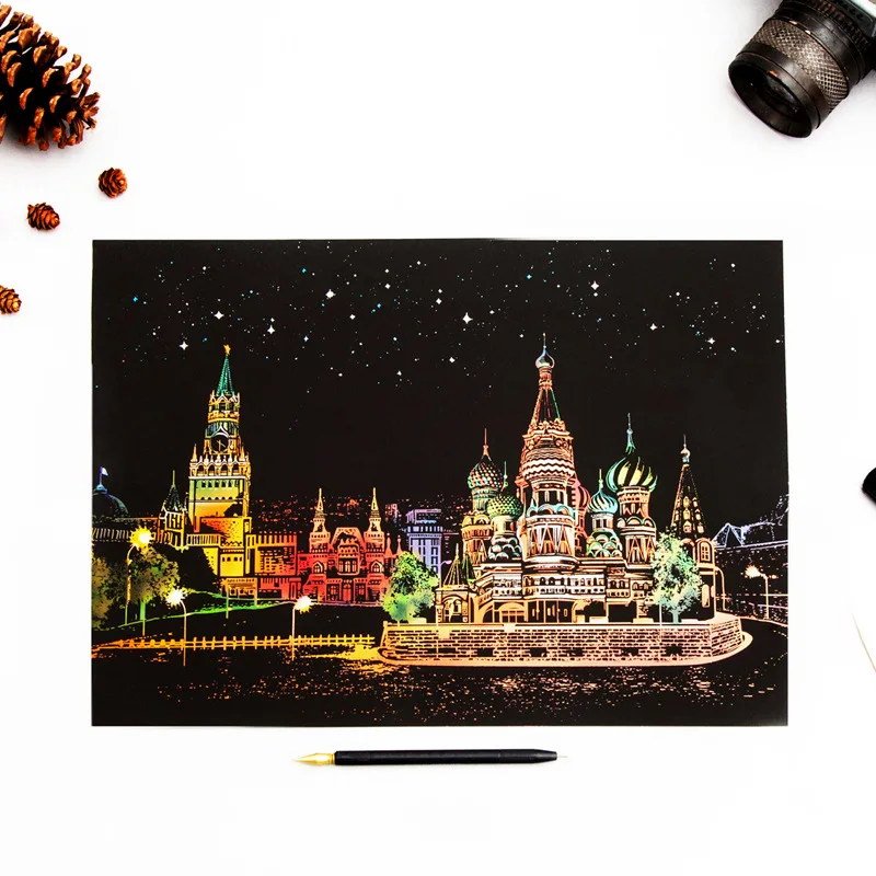Kids DIY Scratch Paintings Magic City Art Drawings Baby Educational Toys Child Birthday Gifts Room Accessories Y041 5