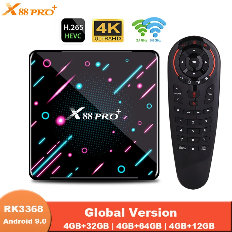 X88 PRO Plus Android Tv Box RK3368 8 Восьмиядерный Android 9,0 4K(3840x2160 пикселей) H.26 SetTop Box 4 ГБ DDR3 32GB128GB медиаплеер