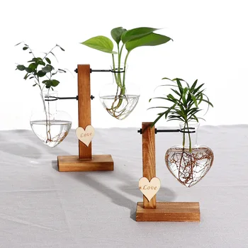 

Creative Hydroponic Plant Vases Transparent Vase Wooden Frame Glass Flower Pot Tabletop Plants Home Bonsai Decor