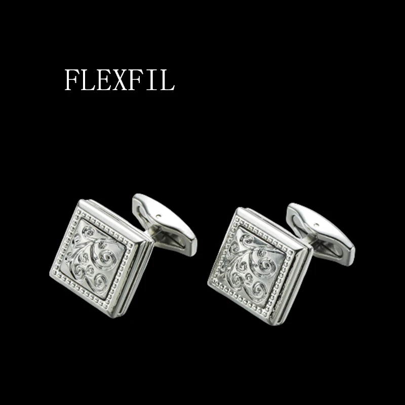 FLEXFIL 남성용 커프스 단추 단추, 커프스 단추, 금속 하이 퀄리티, 흰색 꽃, 결혼식 보석
