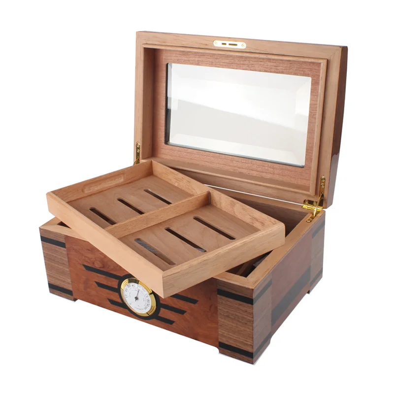 

Cigar Box Creative Cedar Wood Cigar Humidor Double-Layer Large Capacity Home Humidifier to Accommodate 100 Cigars