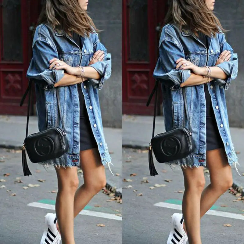 

Women Denim Jeans Buttons Down Long Sleeve Coat Jacket Cardigan Kaftan Pullover
