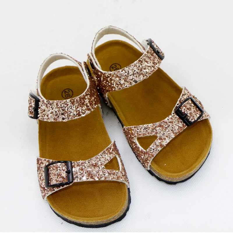 Shining Summer Kids Shoes Corks 2020 Fashion Leathers Sweet Children Sandals For Girls Toddler Baby Metallic Shoes Glitter Sandal for girl