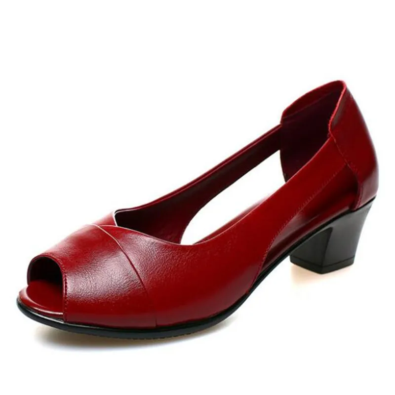 Сандалии женские из натуральной кожи Босоножки с открытым носком на толстом