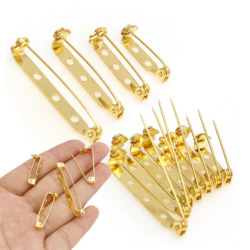 20pcs 20/25/32/38/mm 안전 핀 황동 회전 잠금 브로치 배지 브로치 구멍 핀 브로치 기본 금속 핀