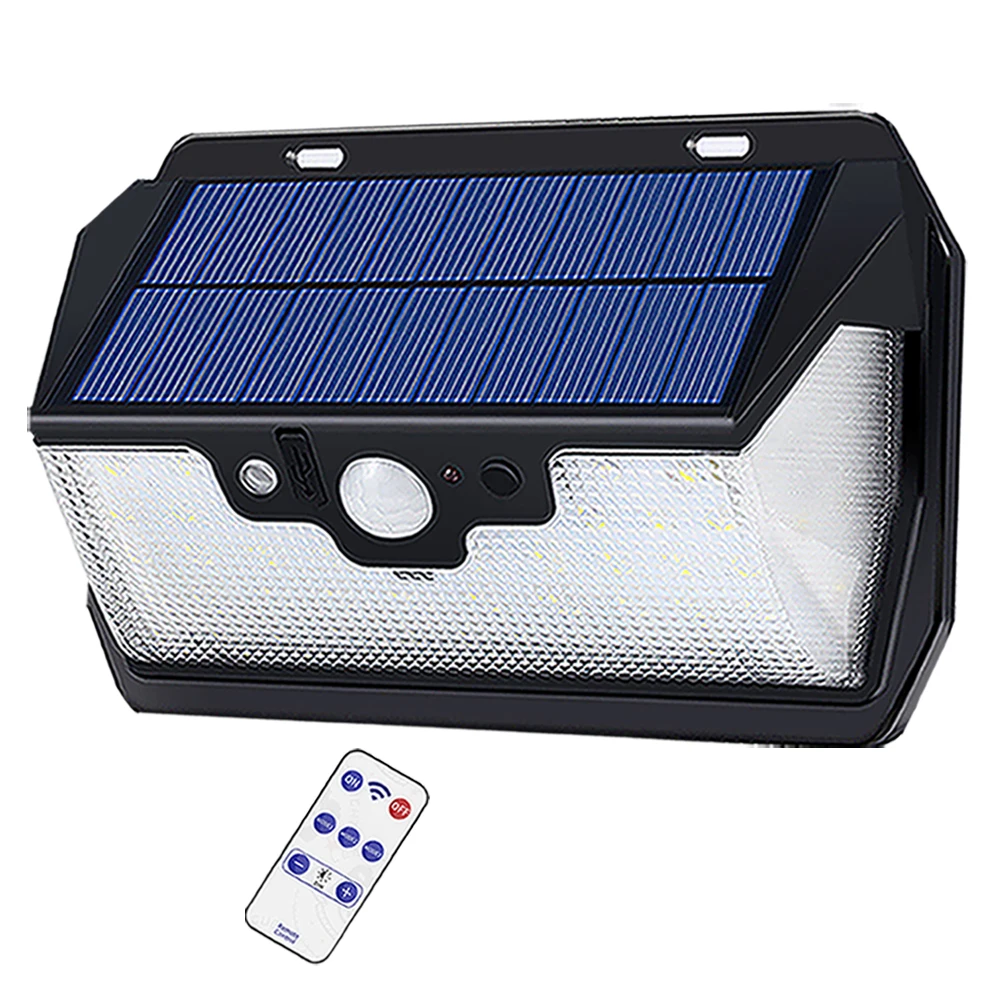 

55 LED 900lm Solar Light remote control radar smart 3 side lighting 900LM PIR Mot cam street wall lamp yard camp g