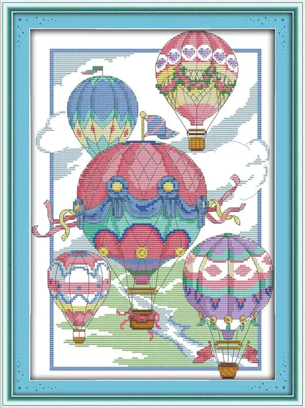 Воздушный шар и три горшечных цветочных узора, напечатанные на холсте, наборы для вышивки крестиком рукоделия - Цвет: J203