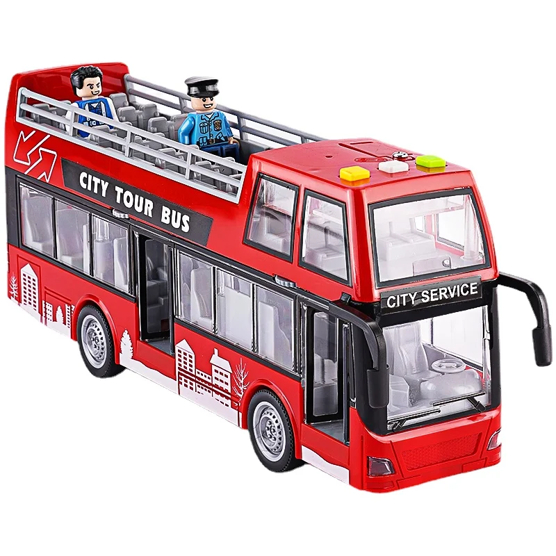 132 Alloy Pull Back Car Toys High Simulation Sightseeing Bus with
