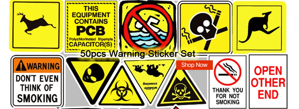 Caution Warning Sticker Set Funny Fragile Stickers for DIY Motorcycle Laptop Decoration 50pcs / set