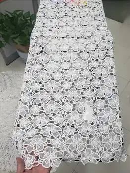 

wholesale latest African Cord Lace Fabric super Quality guipure lace with pearls fabric For Evening Dresses In Pure white