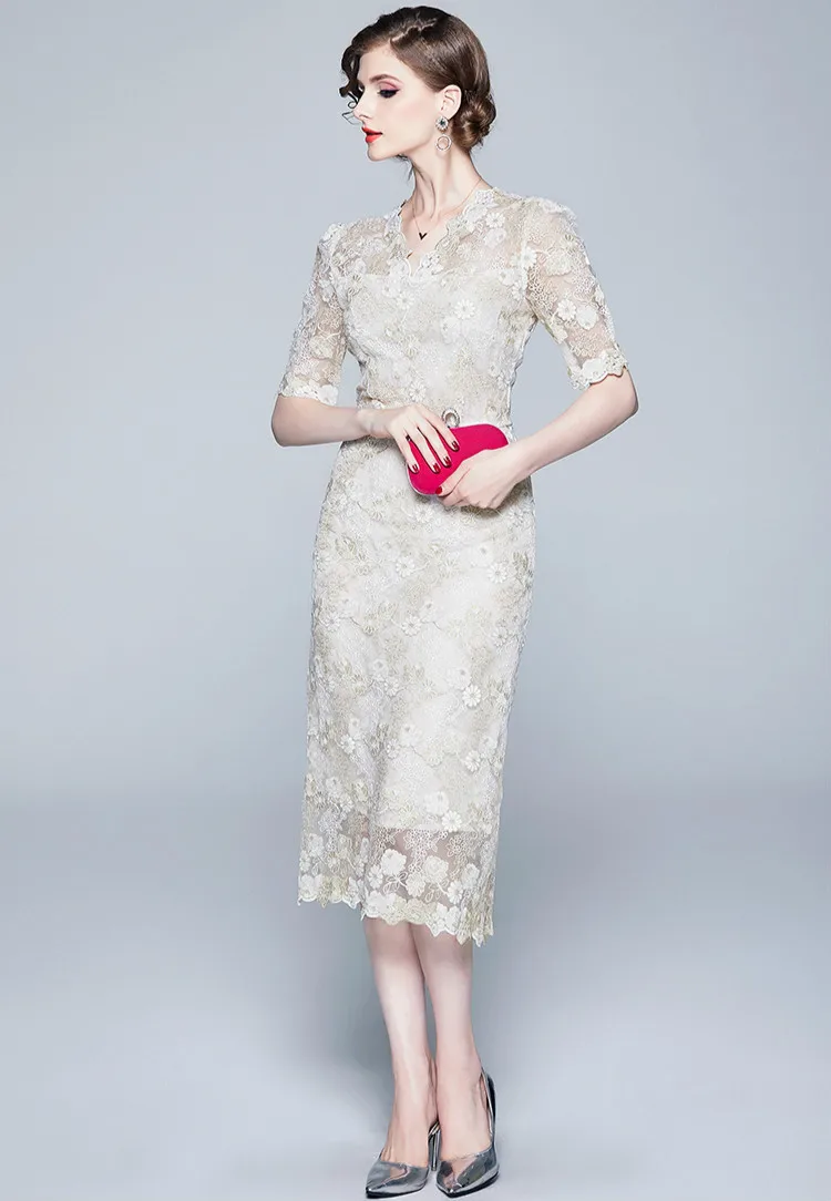 KAUNISSINA, кружевное коктейльное платье с вышивкой, v-образный вырез, элегантное, короткий рукав, облегающее платье-карандаш, высокое качество, Коктейльные Вечерние платья, платье