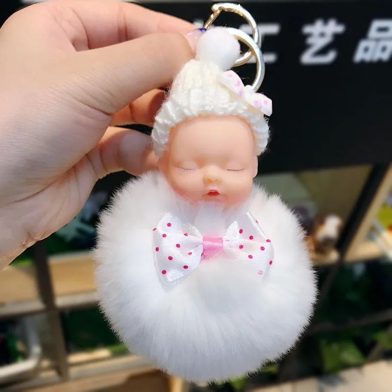 Милая милая кукла с бантом, брелок для ключей, плюшевая игрушка для женщин, корейский креативный шарик для волос кролика Рекс, Автомобильная подвеска, кукла-брелок для ключей