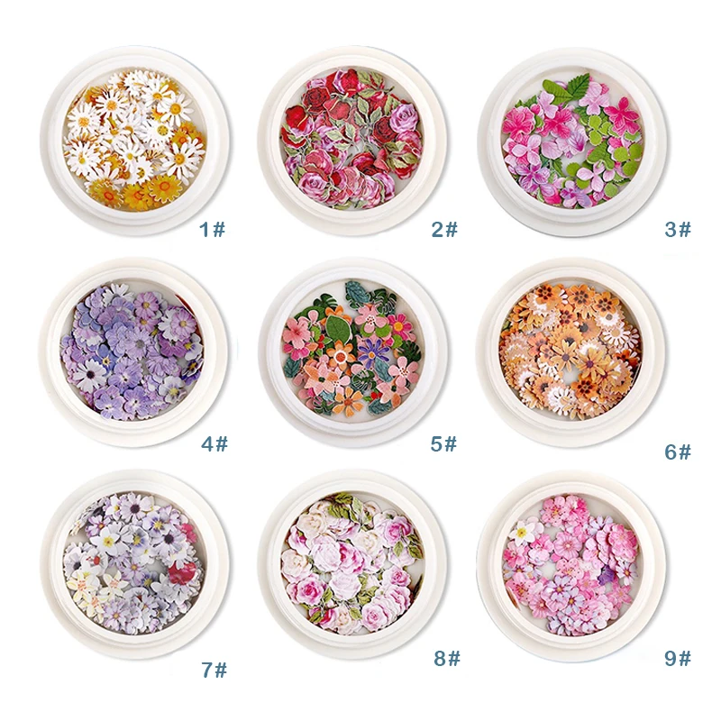 DIY Manicure Decal Flower Nail Ornaments Paper Flowers Resin Filler for Resin Craft Making Jewelry