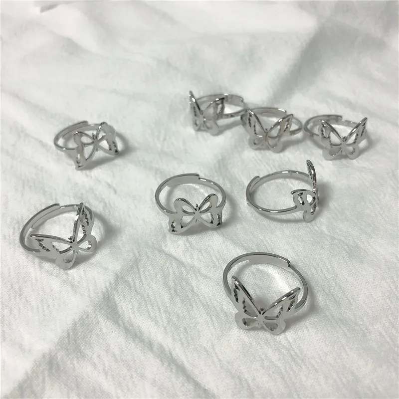 Gothic Harajuku Stainless Steel Butterfly Adjustable Punk Rings For Women Men Egirl BFF