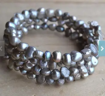 

Unique Pearl Jewelry Genuine Pearl Bracelet 4 rows 6-7mm Silver Gray Natural Freshwater Pearl Bracelet Charming Women Gift