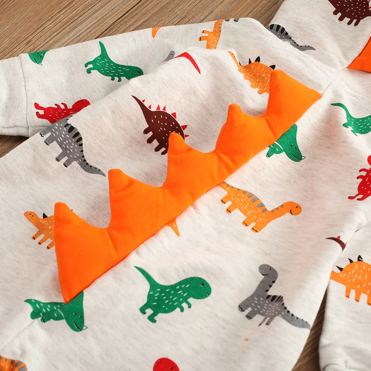 Focusnorm/осенняя одежда для маленьких мальчиков и девочек от 0 до 24 месяцев комбинезон с капюшоном и принтом динозавра для девочек, осенне-зимняя одежда с капюшоном, Топ