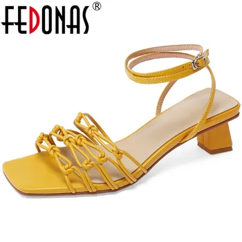 

FEDONAS Sweet Fashion Newest Sandals For Ladies Genuine Leather Lace Up High Heels Pumps Summer Party Dancing Prom Shoes Woman