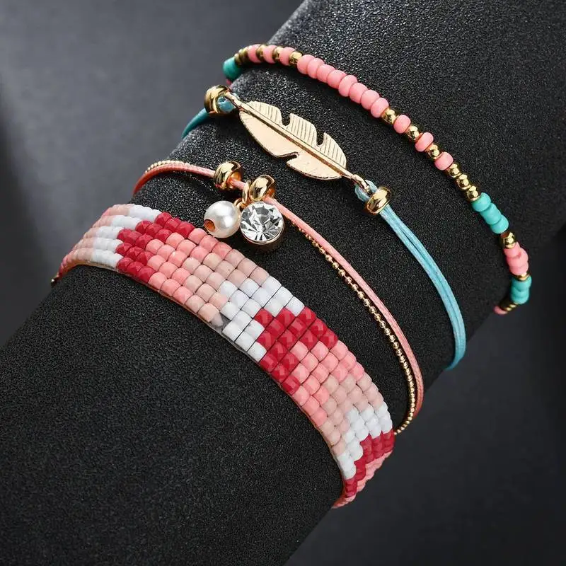 

2020 Sale Pulseiras Feminina Bangles Cross-border Matching Bracelet 4 Suit Female Bohemia Measle Wax Rope Hand Woven Bracelets