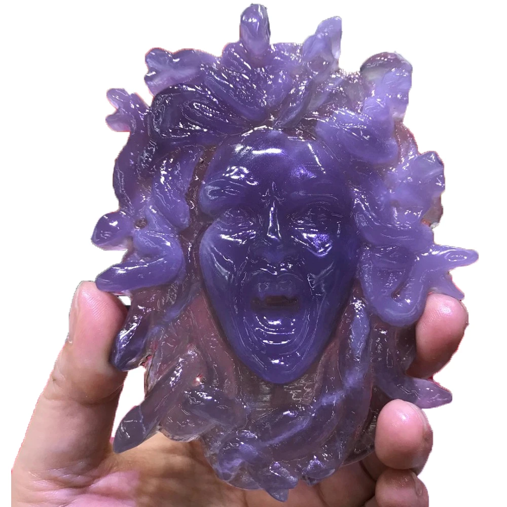 

Natural Crystal Quartz Fluorite Epidote Opal Carved Medusa Head Portrait Crystal Stone Statue Mineral Gem Reiki Home Decor Gift