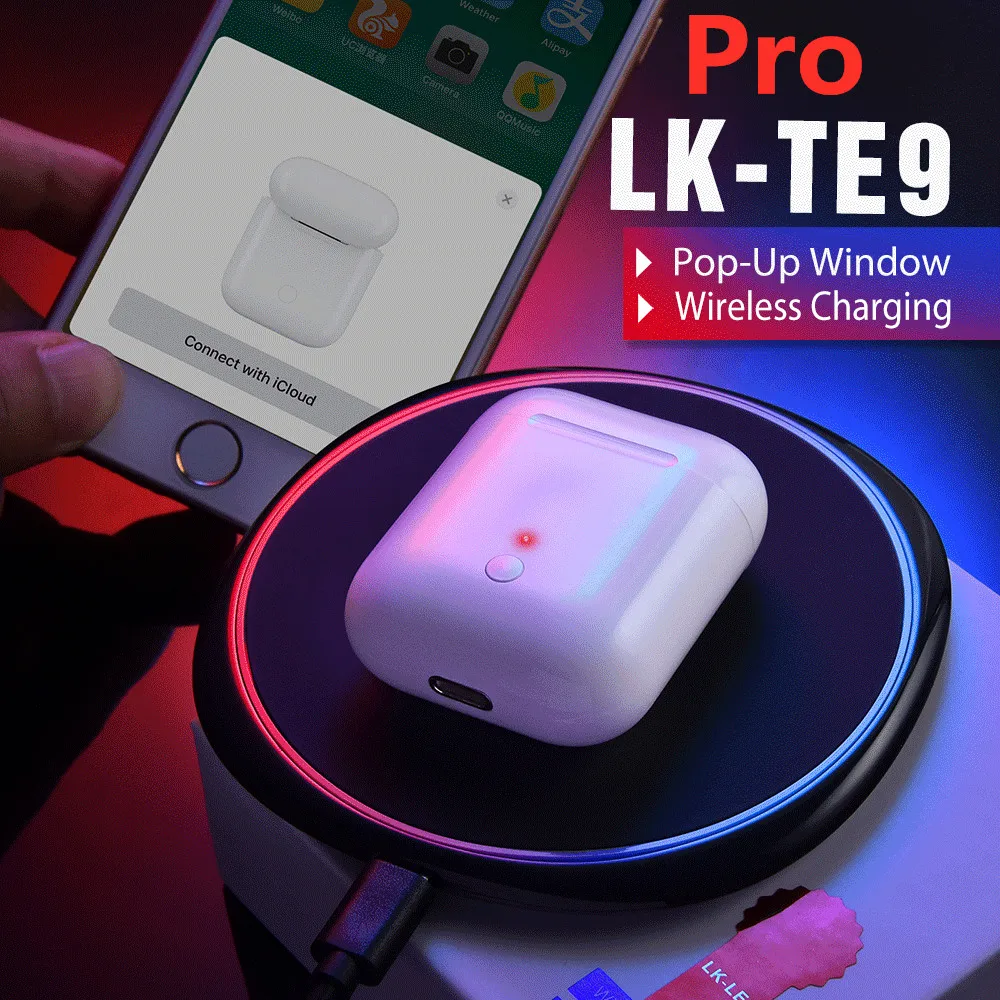 

lk te9 pro tws ecouteur sans fil bluetooth headphones wireless earphone pop up window & wireless charge sport earbuds pk i100