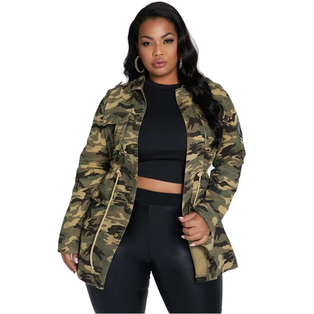Hus Fabrikant Hen imod Camouflage Jackets Women Plus Size 5xl Long Sleeve Drawstring Camo Military  Outwear Coat Rivet Stamp Female