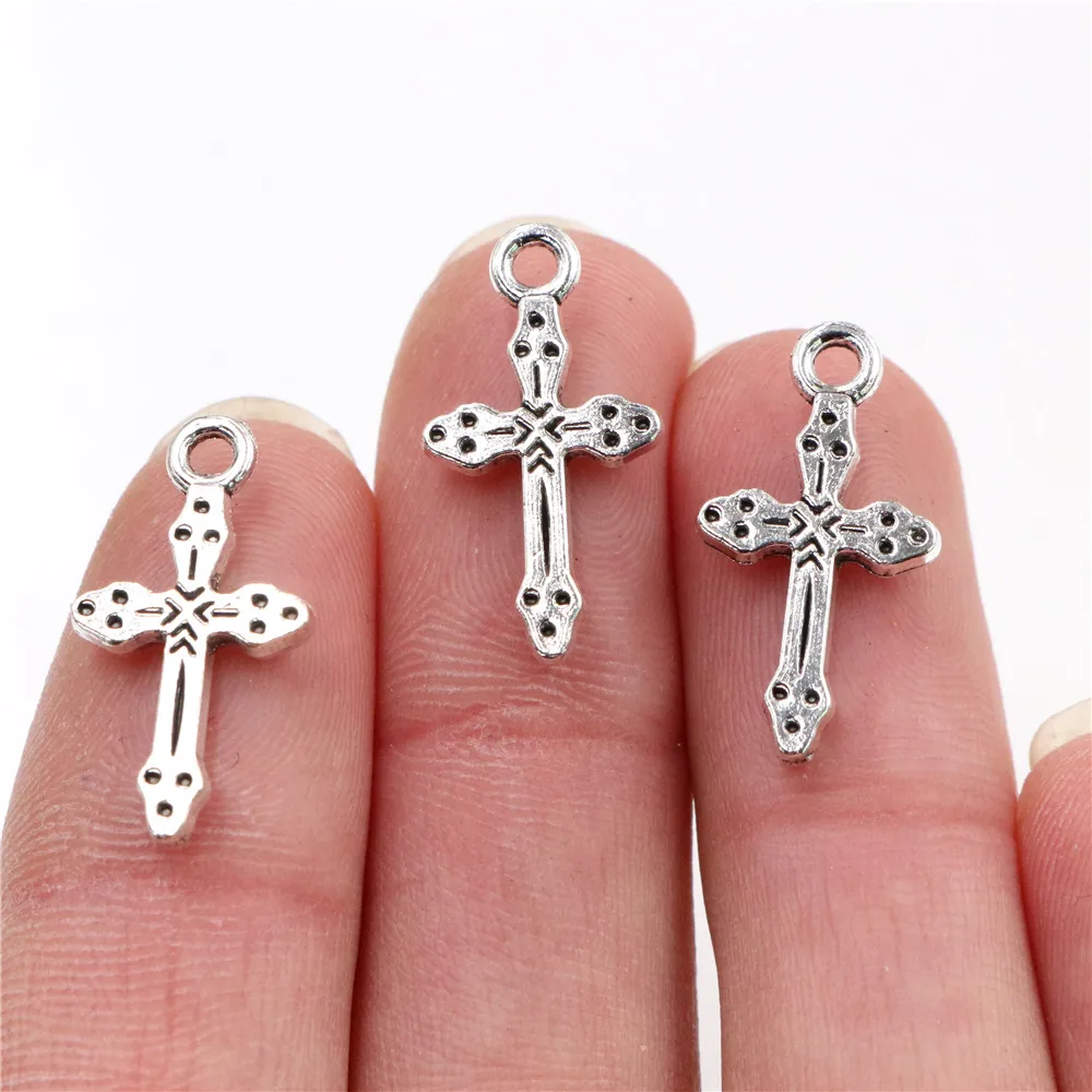 

21x11mm 30 Uds antigua Cruz chapada en plata abalorios hechos a mano colgante: DIY para necklace-P7-36 de pulsera