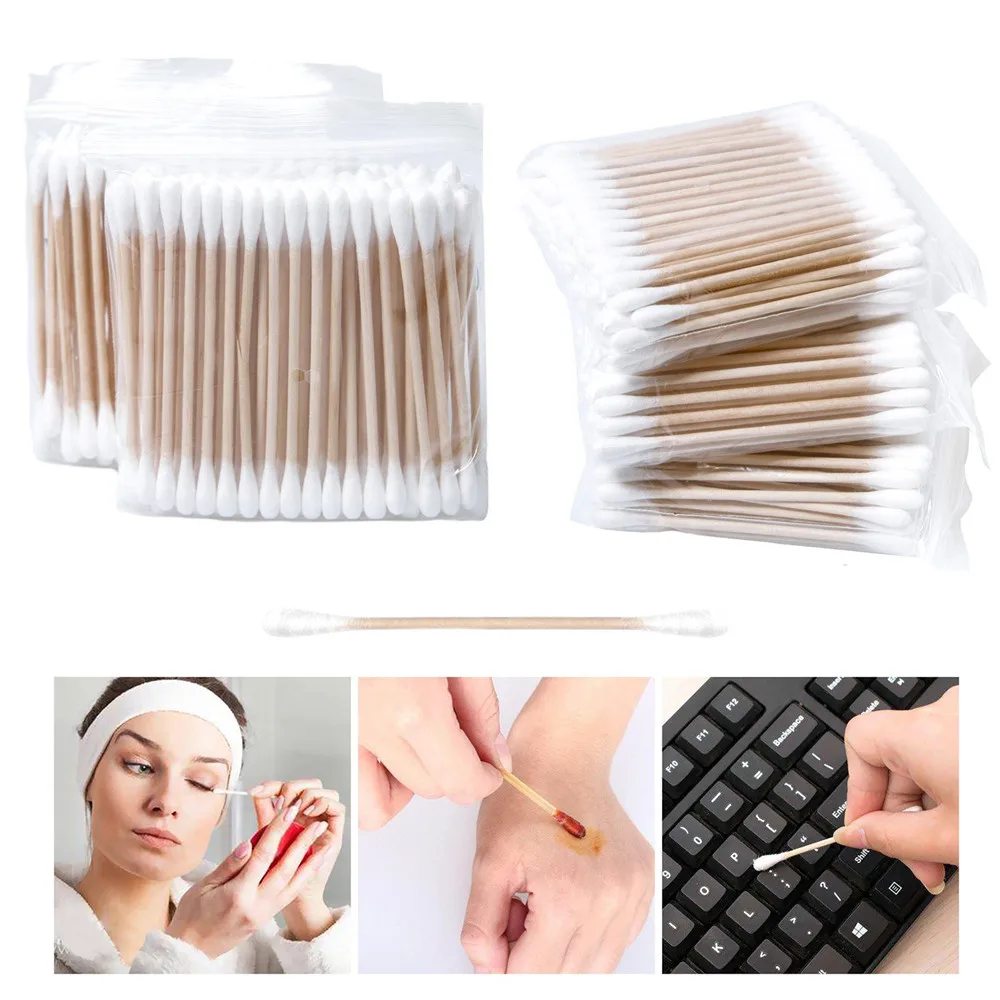 

100pc Cotton Swabs Wooden Handle Double Tipped with Finest Quality Cotton Heads Multipurpose Safe Highly Absorbent Cotton-Tipped