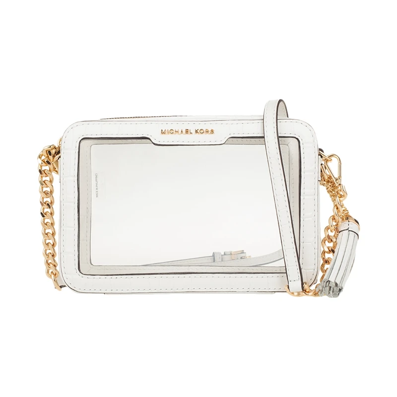 ginny medium clear and leather crossbody bag