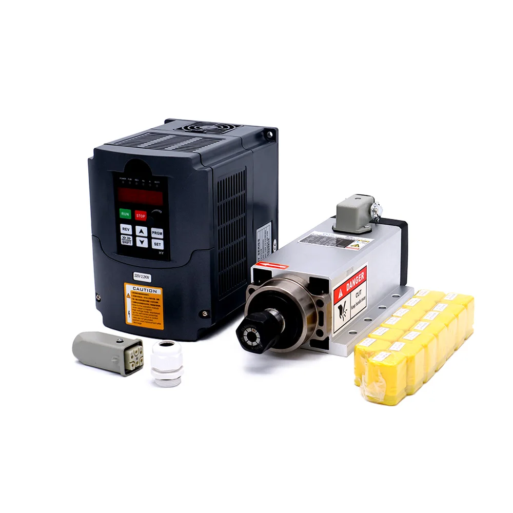 Free Shipping CNC 220V 380V 2.2KW Square Air Cooling Spindle  2200w Air-cooled Milling Spindle +  VFD Inverter + 13pcs/set ER20