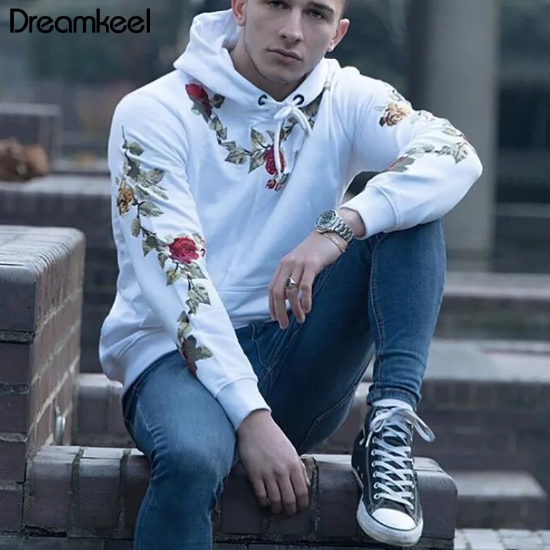 Dreankeel мужские толстовки с цветочной вышивкой, толстовки больших размеров на осень и зиму в стиле хип-хоп, теплые толстовки с длинным рукавом, мужские пуловеры Y