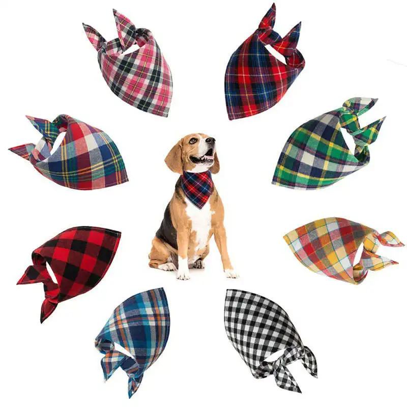 Classic Pet Dog Bandana Lattice Cotton Bandana for Small Large Dog Bibs