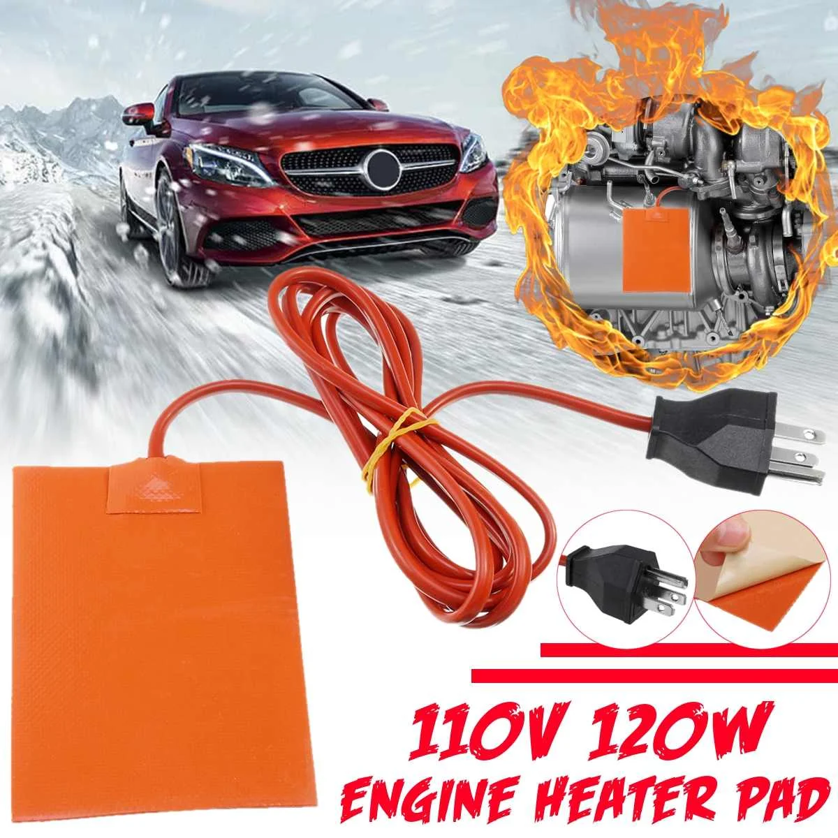 

110V 120W 220V 75W US/EU Plug Silicone Engine Heater Pad Oil Pan Tank Heating Engine Heating Pad 9x13cm