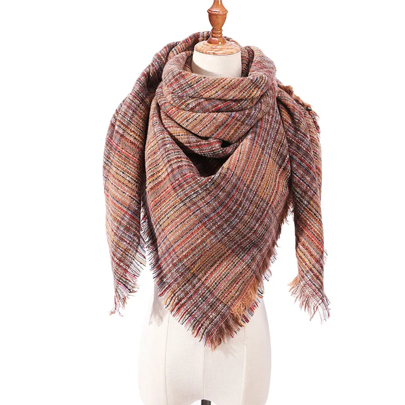 Модный треугольный шарф для женщин плед шеи теплые кашемировые шарфы женские Шали Обертывания платок женское одеяло - Цвет: E-32