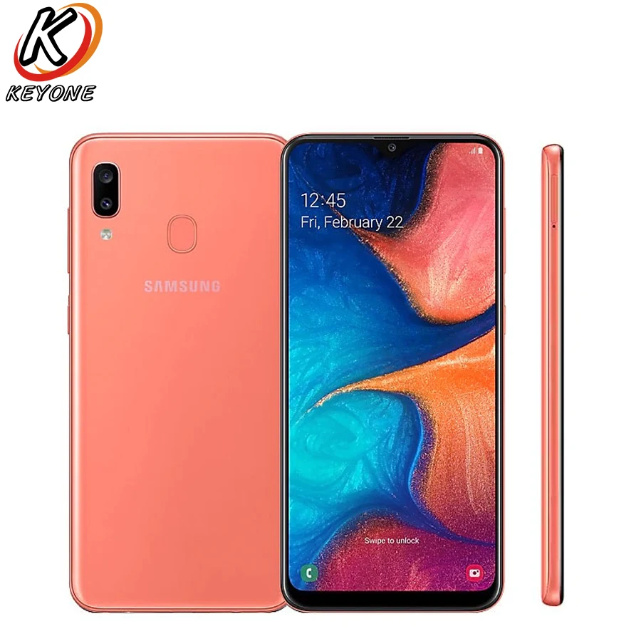 Мобильный телефон samsung Galaxy A20 A205GN-DS, 6,4 дюймов, 3 Гб ОЗУ, 32 Гб ПЗУ, Восьмиядерный процессор Exynos 7884, 13 МП+ 5 МП, камера заднего вида, две sim-карты