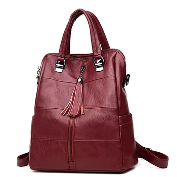 

MANHAN PU Leather Women Backpack Fashion Tassel School Backpack Female Large Capacity Soft Leather Backpack Women 2020