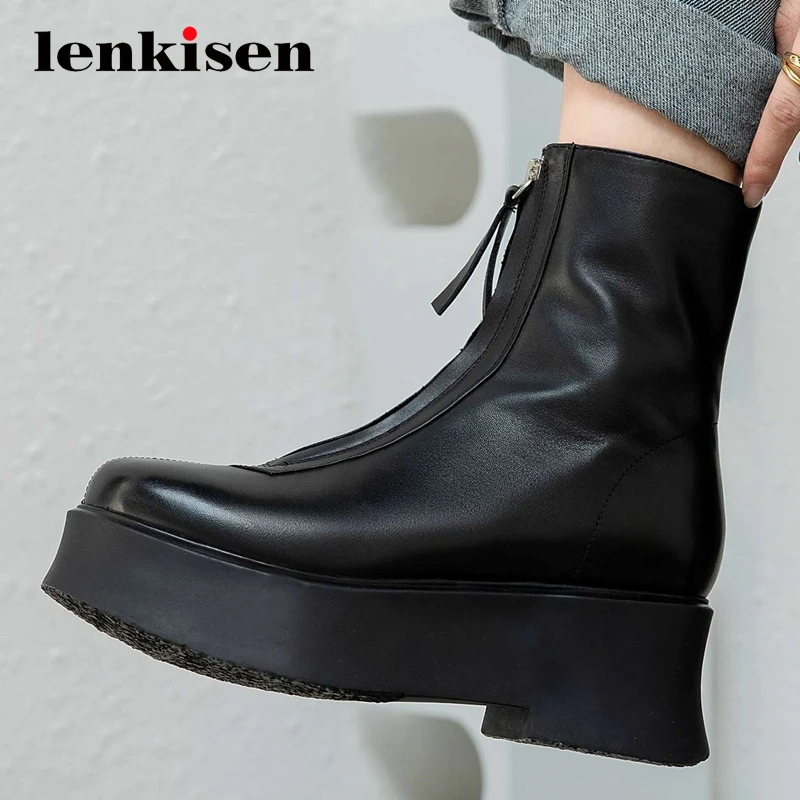 Зимние ботинки Lenkisen из натуральной кожи на толстой подошве с круглым носком
