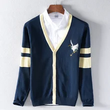 Осень и зима мужской повседневный полосатый хлопковый свитер вязаный кардиган деловой v-образный вырез тонкий свитер для мужчин Толстовка