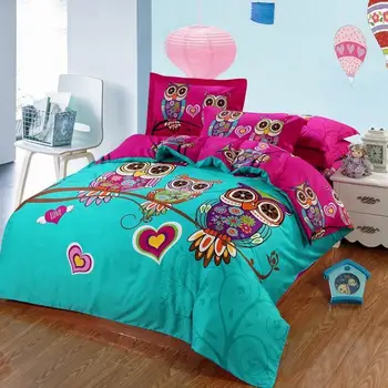 

100% Cotton 3d owl Bedding set for kids boys king queen twin size bed sheet set bed linen duvet cover pillowcase
