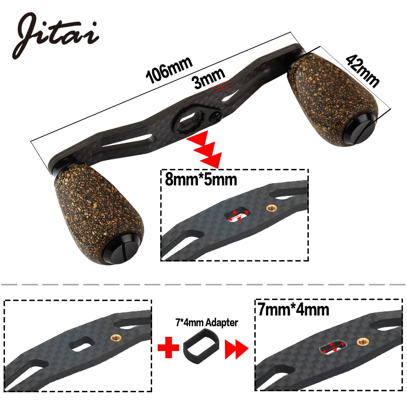 JITAI 8*5mm 7*4mm Fishing Reel Handle With Durable Cork Knob For Baitcasting/Spinning Wheels Carbon Fiber Fishing Accessory Tool