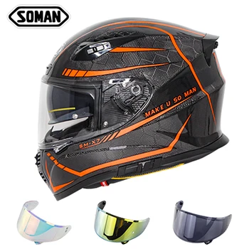 

Snake Pattern Carbon Fiber Motorbike Helmets Full Face Gold Visor Motorcycle Helmet casco capacete moto On Soman SM-X7
