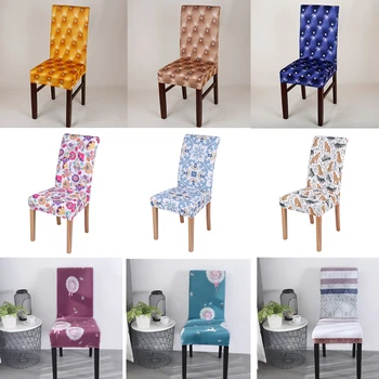 

Printing Removable Chair Cover with Elastic Slipcover Modern Kitchen Seat Case Stretch Chair Cover for Banquet