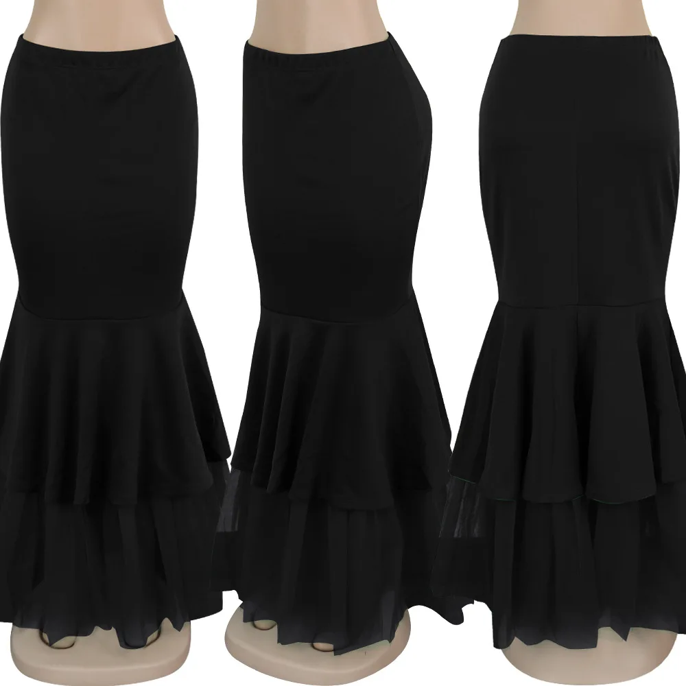 BKLD XL-5XL, модные длинные юбки с оборками, элегантные женские осенние облегающие сексуальные юбки с высокой талией в стиле пэчворк, сетчатые вечерние юбки в стиле русалки