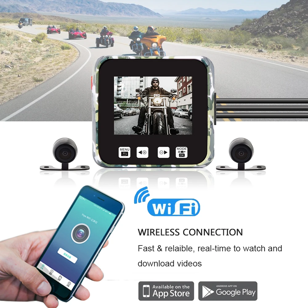  SYS VSYS E6 WiFi 2CH Motorcycle DVR Camera Recorder Dual HD 720P Front & Rear View Waterproof Lens 