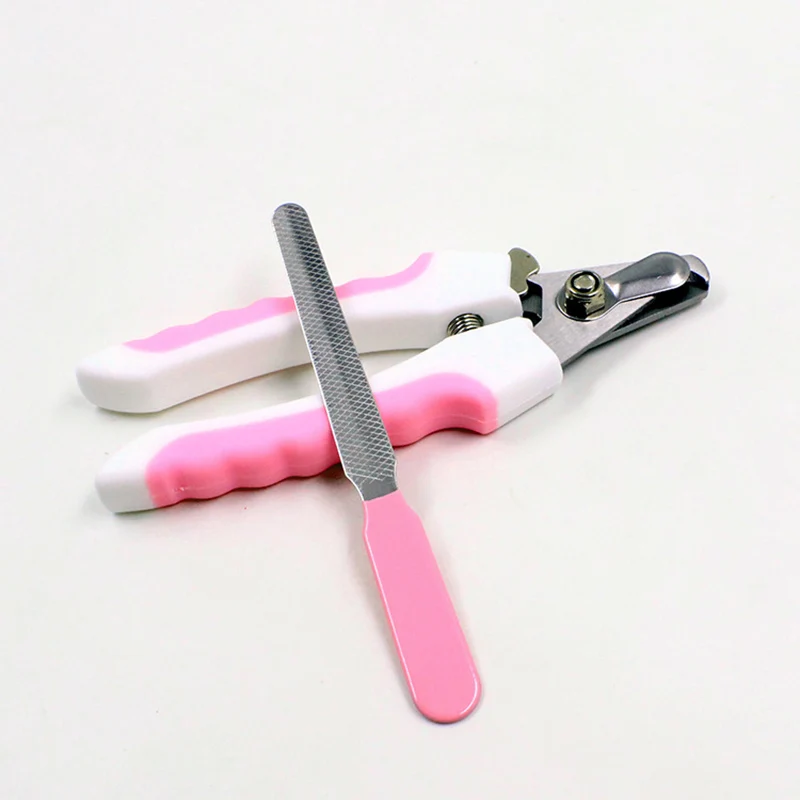 Pink Собачья из нержавеющей стали кусачки для ногтей для домашних животных уход за пальцами с пружинным устройством и напильником набор инструментов для ухода за собаками - Цвет: Pink