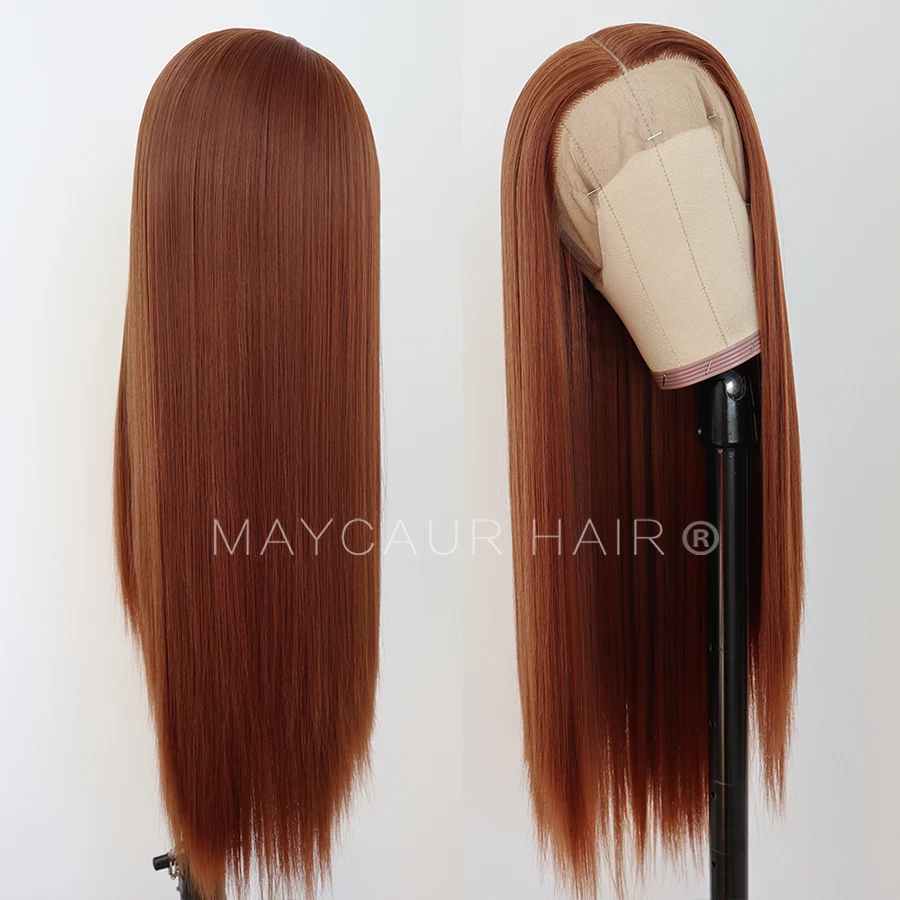 maycaur Synthetic Lace Front Wig Silky Straight 30B Heat Resistant Synthetic Replacement Hair Wigs for Fashion Women (4)
