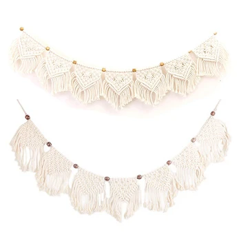 

2Pcs Macrame Woven Ornament Wall Hanging Vintage Wedding Art Tapestry Door Curtain Living Room Home Decoration Handmade