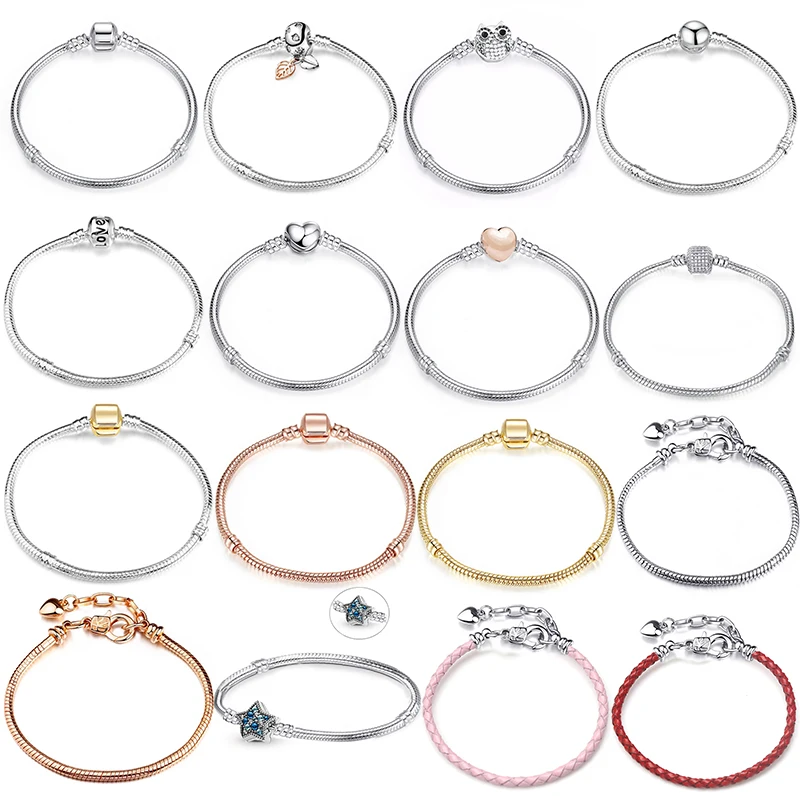BAOPON Vintage de alta calidad chapados en plata pulseras del encanto del estilo europeo de cadena de serpiente DIY finas pulseras para la joyería de las mujeres